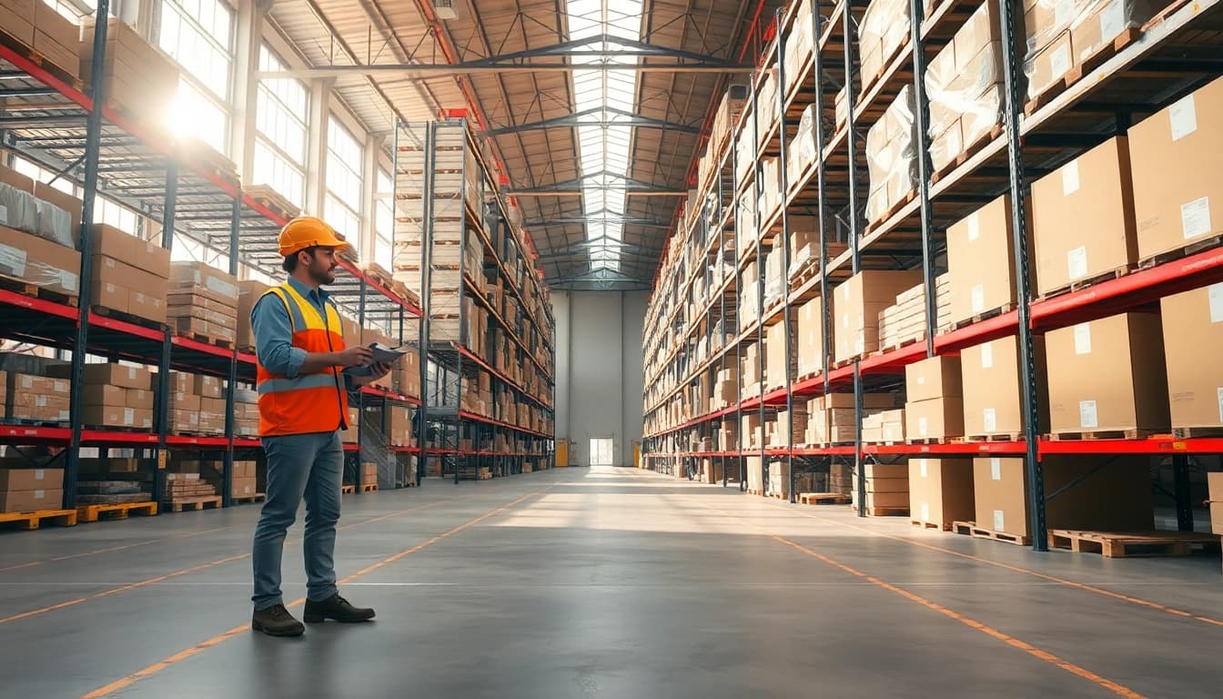Find available warehouses near me featuring organized inventory and bright, professional ambiance.