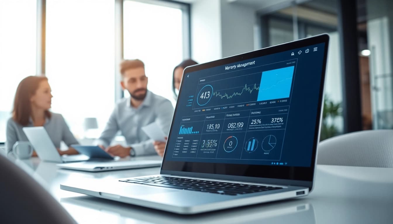 Visualize an AI first warranty company engaging with technology in a modern workspace.