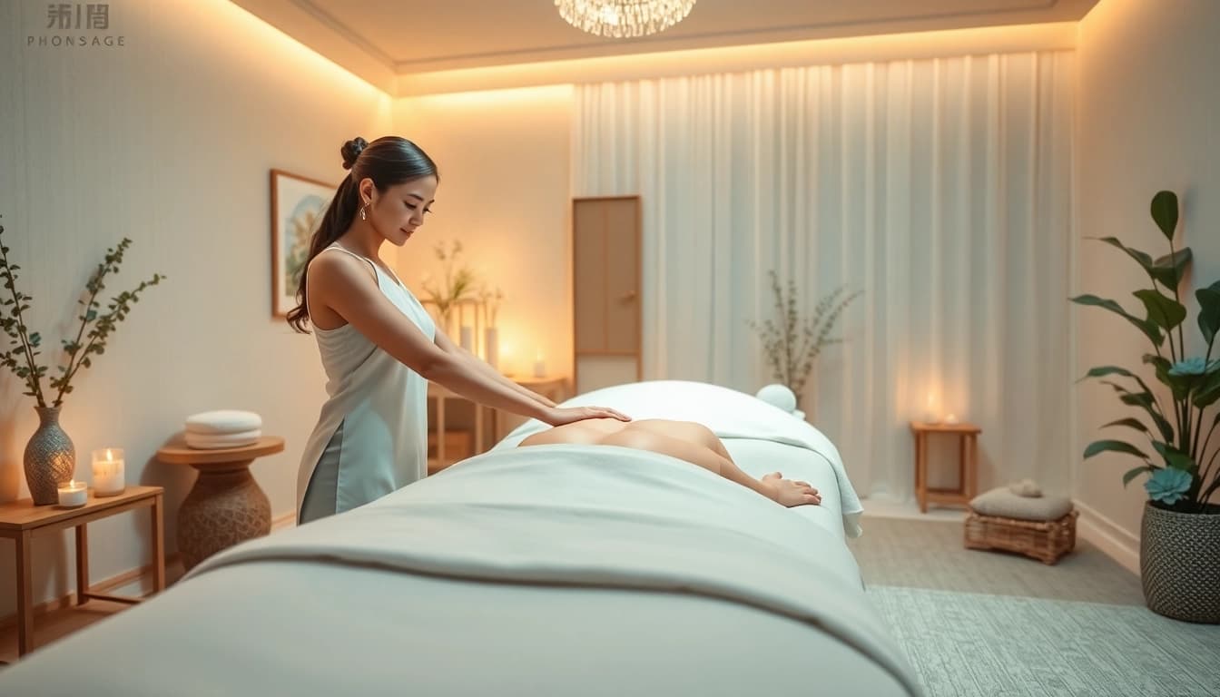 Experience 출장안마 with a skilled masseuse in a tranquil setting, featuring calming lights and soothing decor.
