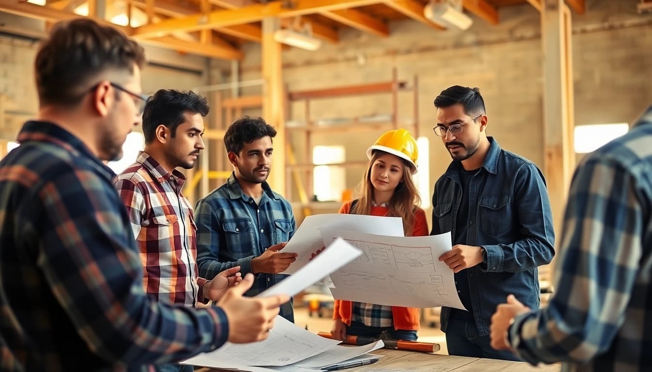 Engaging scene of diverse students involved in construction education activities.