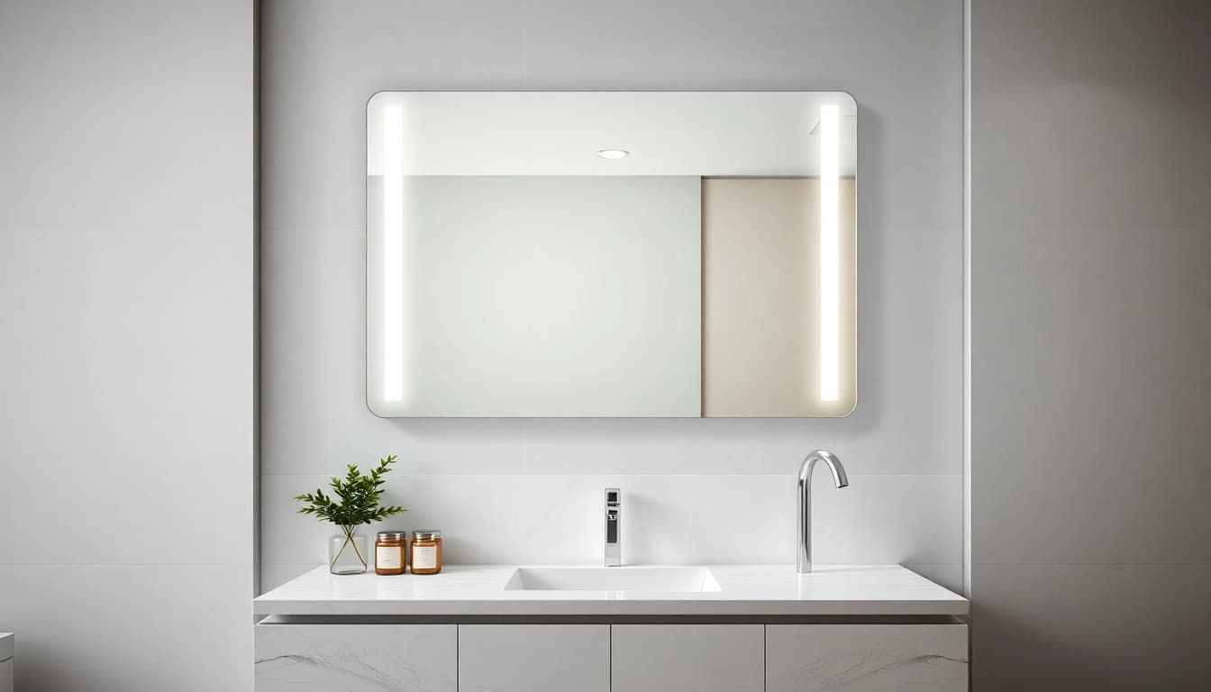 Reflecting elegance, this stylish elegant bathroom mirror enhances modern interiors with LED lighting.