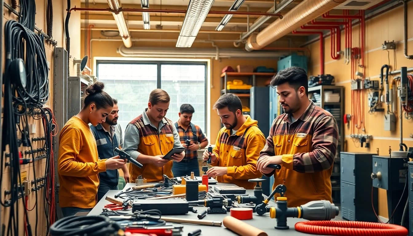 Engaged students learning at trade schools in southern California through hands-on training.