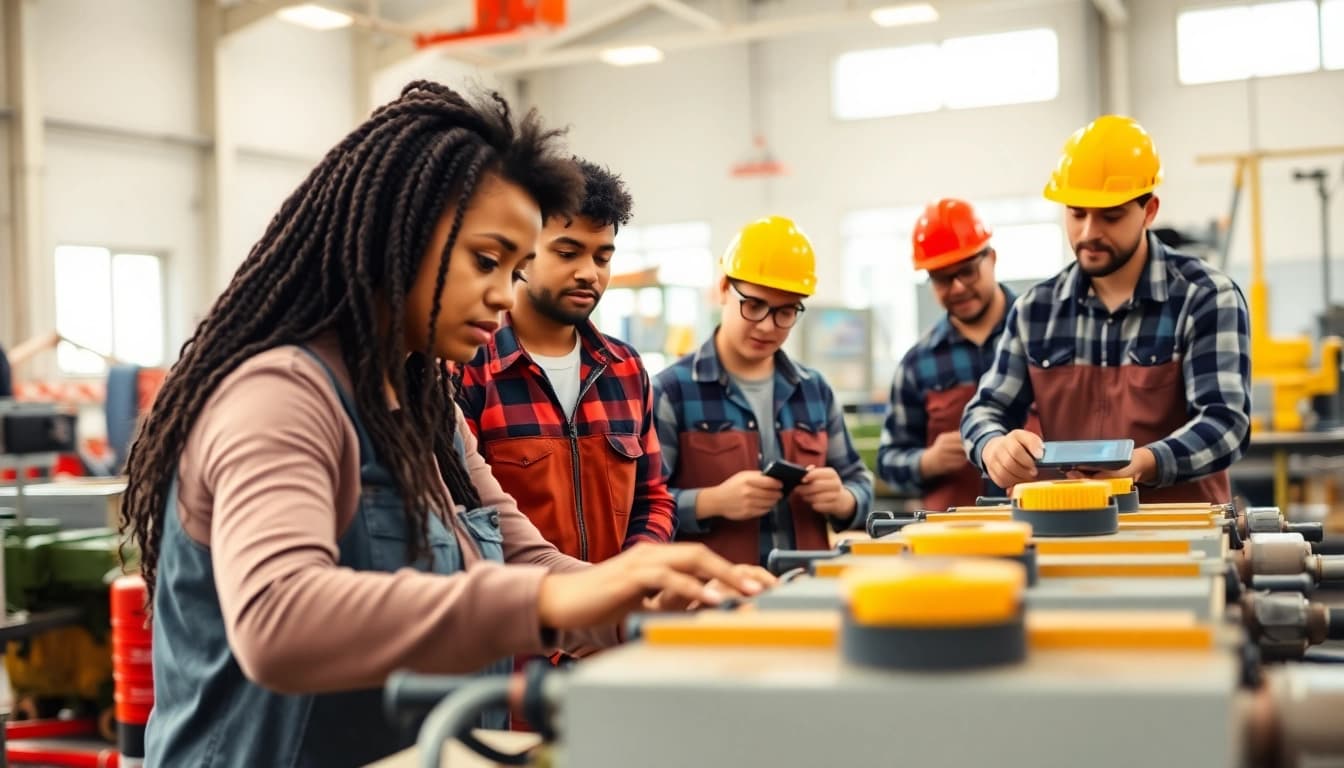 Students learning at construction trade schools in texas with hands-on training and modern equipment.