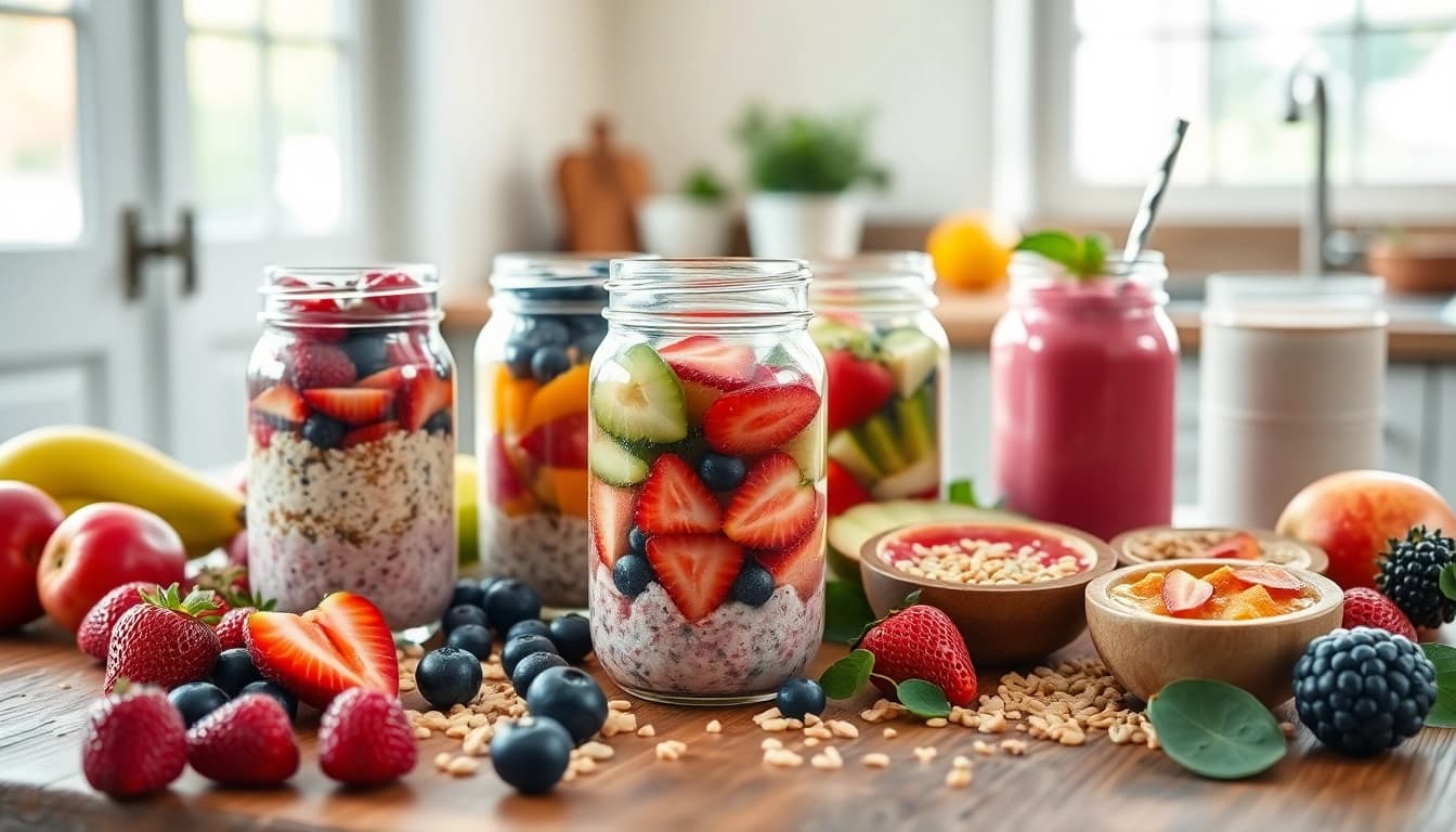Discover healthy Mason Jar breakfast ideas at https://masonjarbreakfast.com, featuring vibrant fruit parfaits and oats.