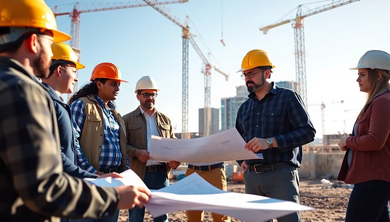 Team of professionals in the construction association denver discussing safety protocols and plans.