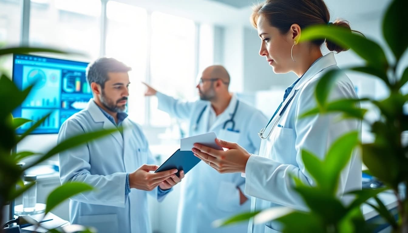Showcasing the collaborative environment of the ADAPTABLE Aspirin Study research team with diverse professionals.