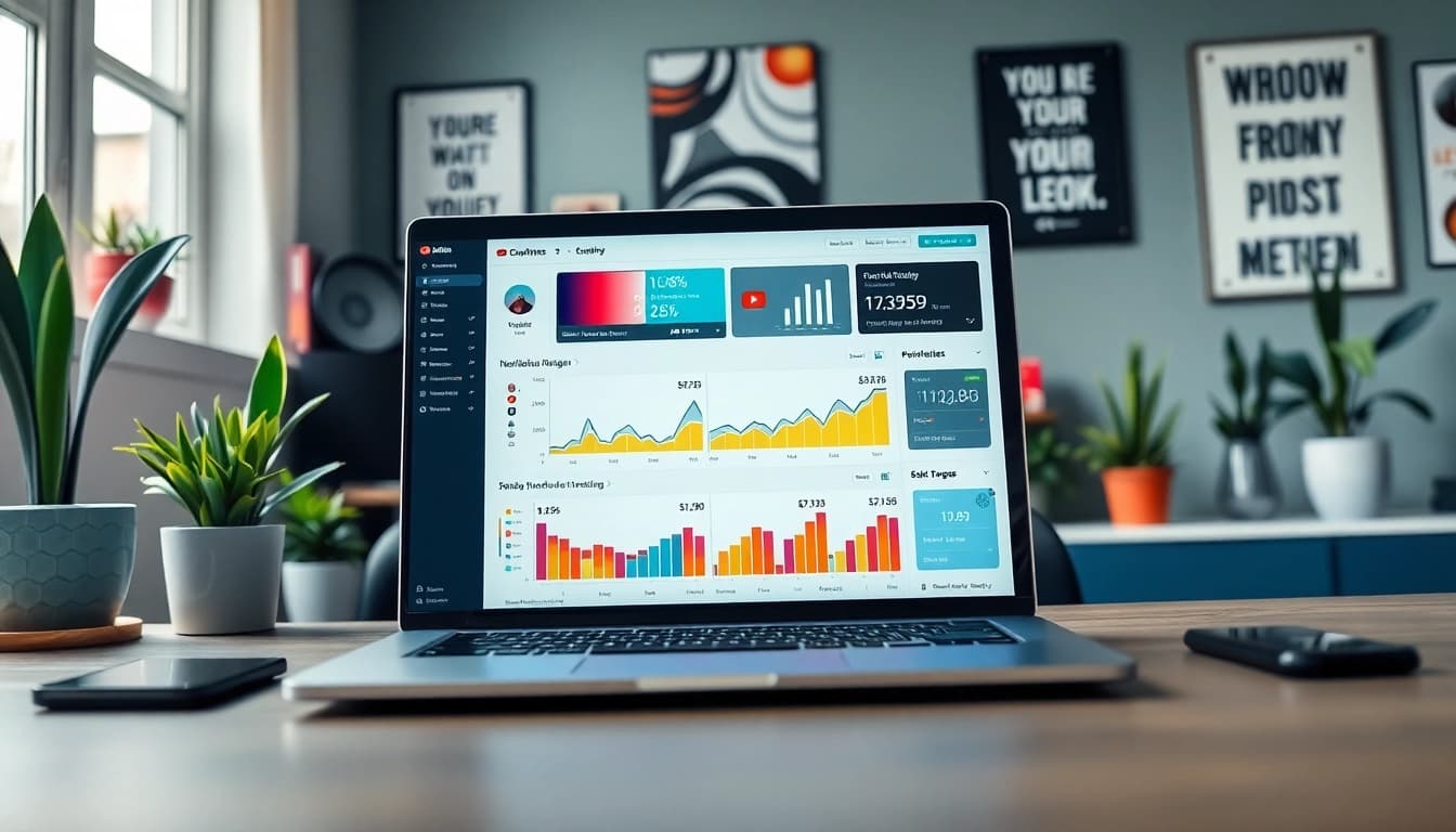 Engaging interface of a youtube smm panel displaying analytics in a modern workspace.