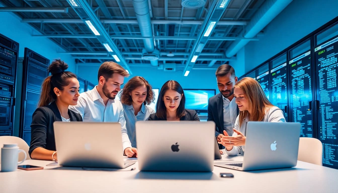 Engaged team providing managed it services near me in a modern office setting.