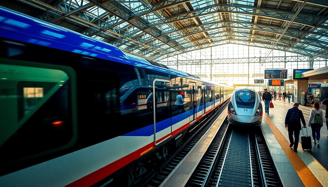 Reimagining north american rail solutions through a vibrant train station showcasing modern transit.