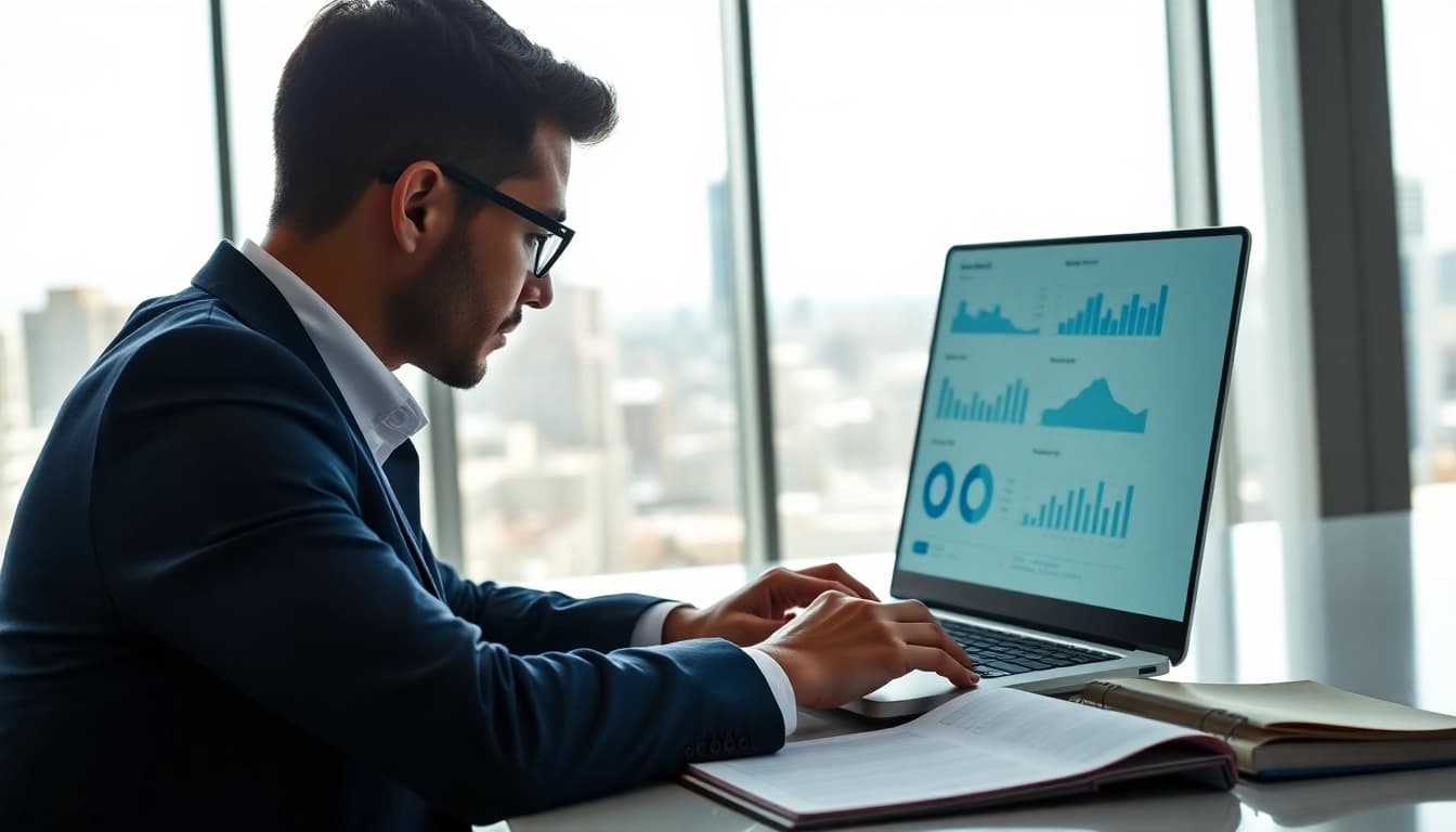 Analyze competitor customer list data effectively in a modern office.