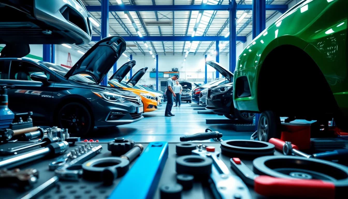Beusselstraße autowerkstatt mit Mechanikern beim Arbeiten an Fahrzeugen in lebendiger Umgebung