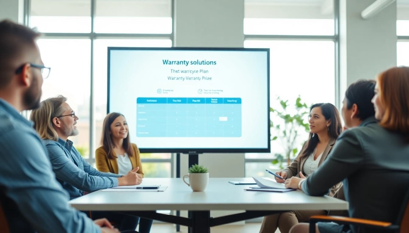Engage with a digital first warranty company in a collaborative office meeting setting.