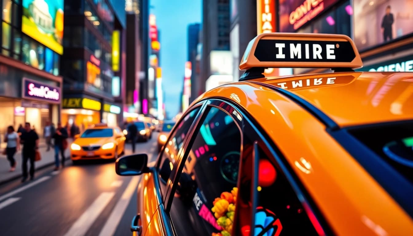 Experience efficient LONG DISTANCE TAXI TRANSFERS in a vibrant urban setting with professional vehicles.