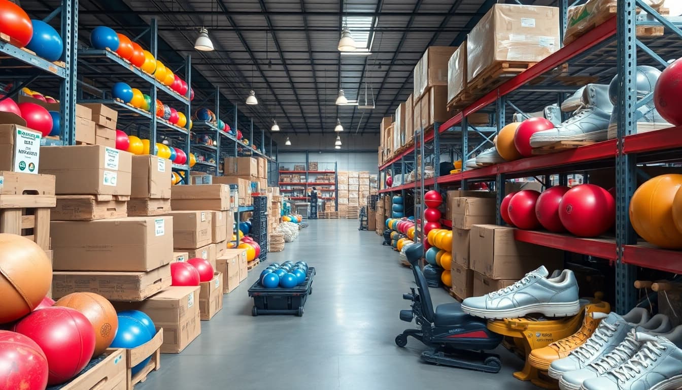 Used bowling equipment showcased in a vibrant warehouse, highlighting quality and reliability.