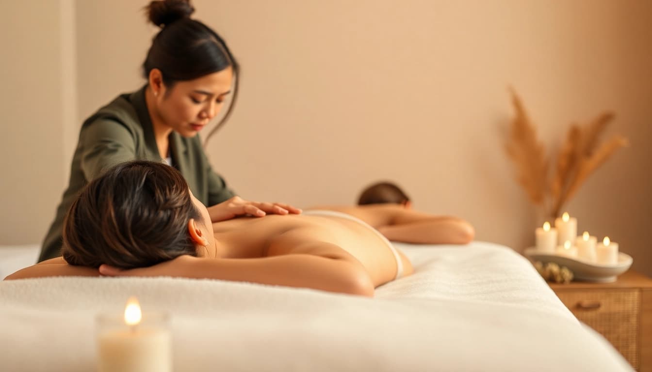 Enjoying a therapeutic 출장안마 session with a professional therapist in a serene environment.