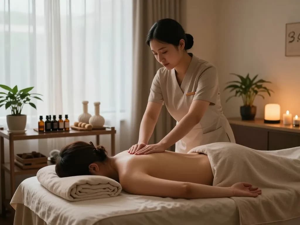 조용한 스파 환경에서의 편안한 마포스웨디시 마사지 장면.