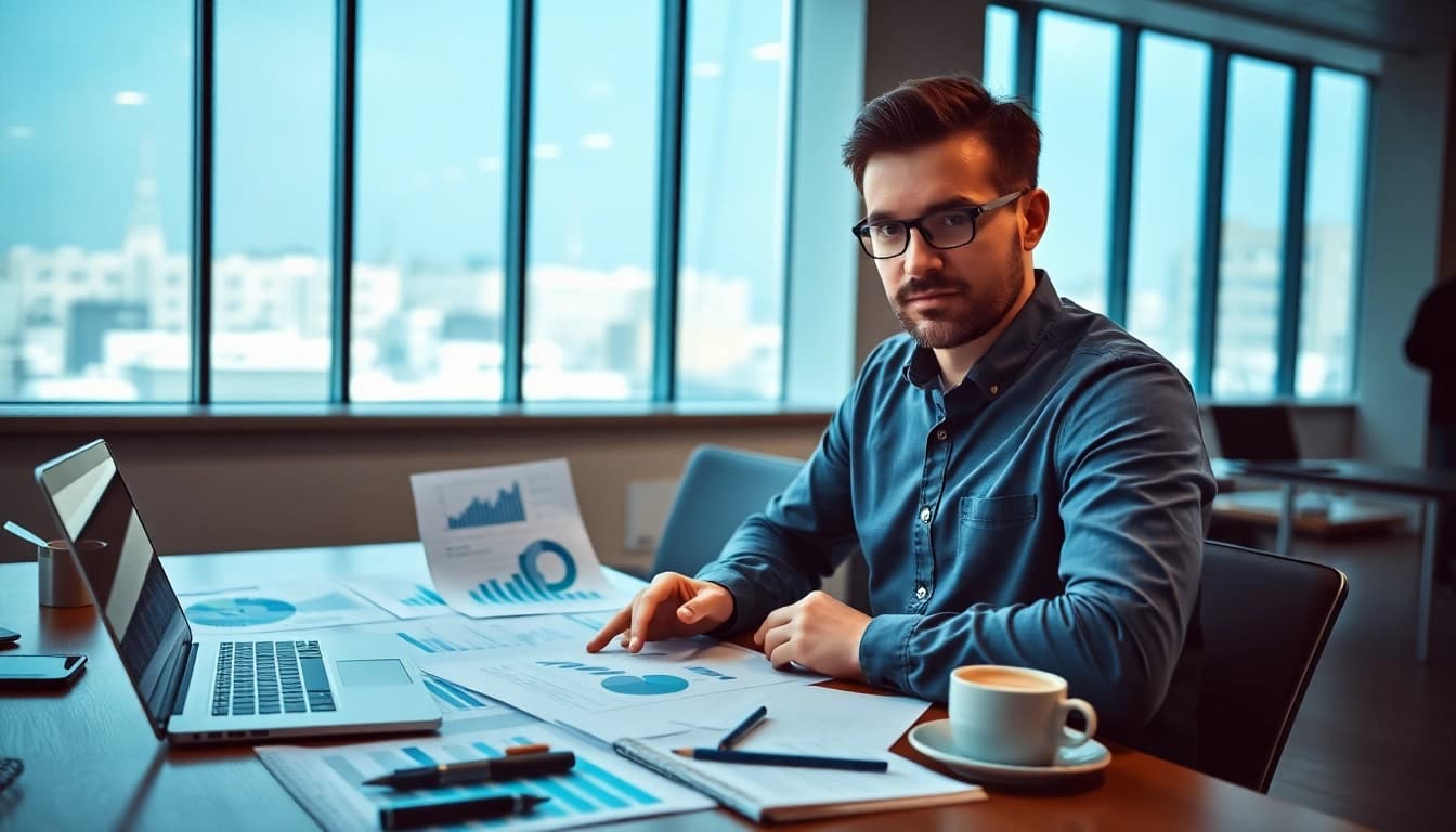 Analyze competitive intelligence data in a professional office with analytical insights.