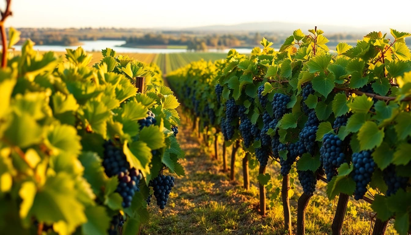 Explore the scenic vineyards of Clarksburg ca with vibrant grapevines along the Sacramento River.