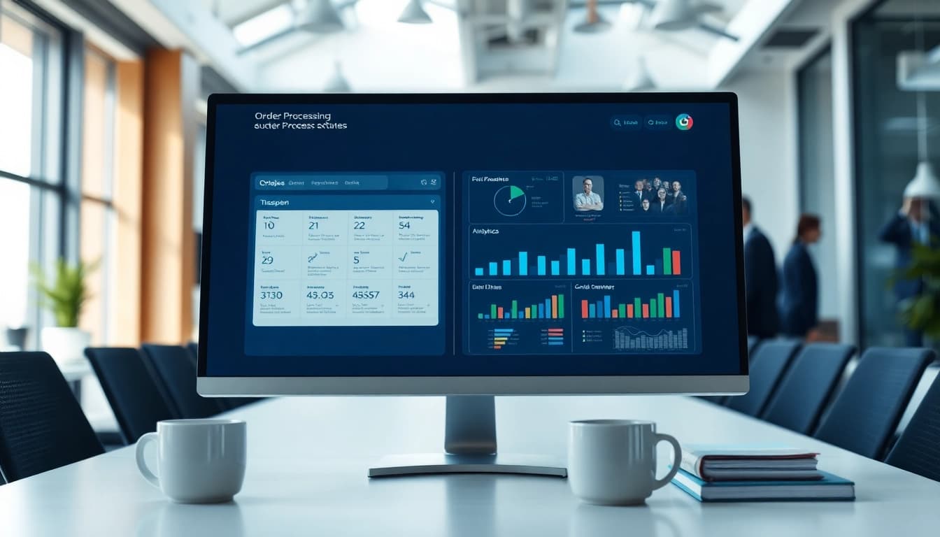 Visualize order processing software interface illustrating efficient management of orders in a modern office