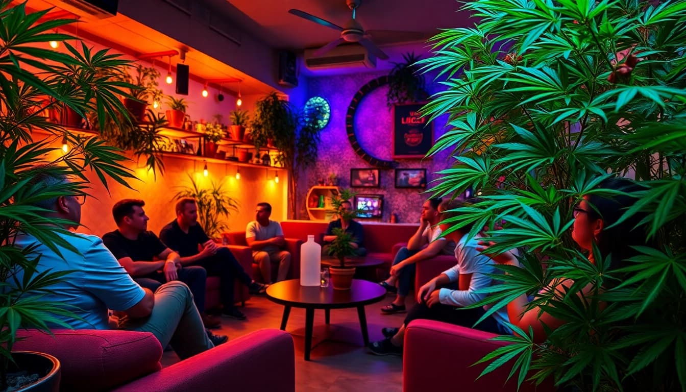 Besuchen Sie den Weed Club Lloret De Mar, wo entspannte Atmosphäre und Pflanzendekoration die Umgebung prägen.