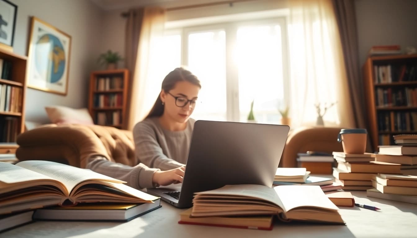 Enhancing productivity through online exam assistance in a cozy study space.
