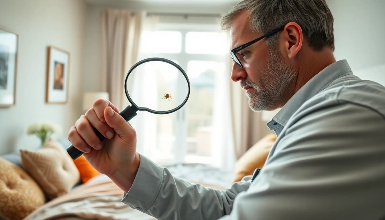 Inspecting for bed bugs at https://affordablebedbugexterminators.com with a pest control technician in action.
