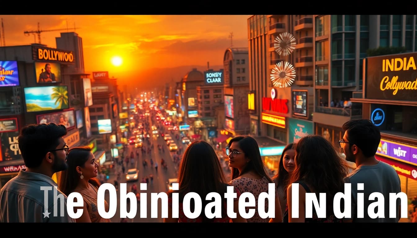 Engaging group discussing Bollywood news at https://theopinionatedindian.com, capturing lively city ambiance.