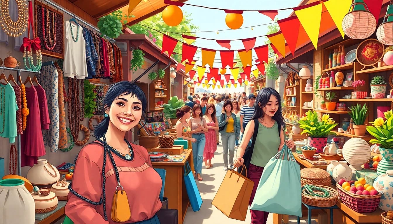 Explore the vibrant marketplace at https://nugevonden.nl showcasing diverse products and happy shoppers.