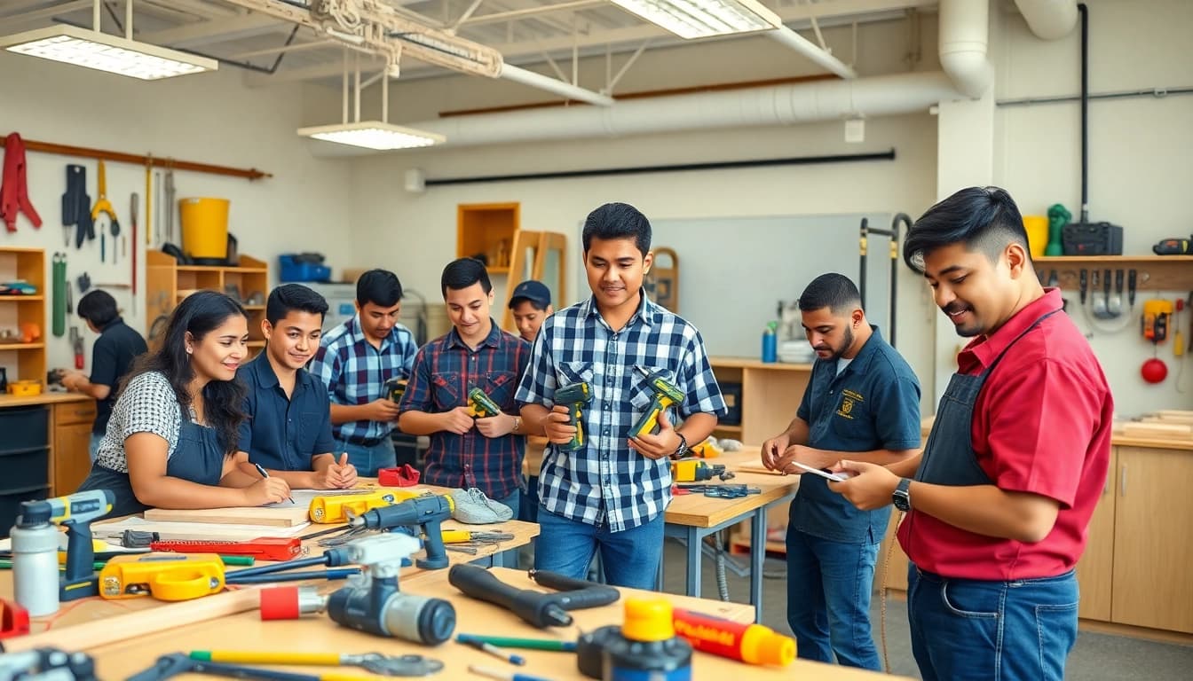 Engaged students at trade schools oahu collaborating on hands-on learning projects.