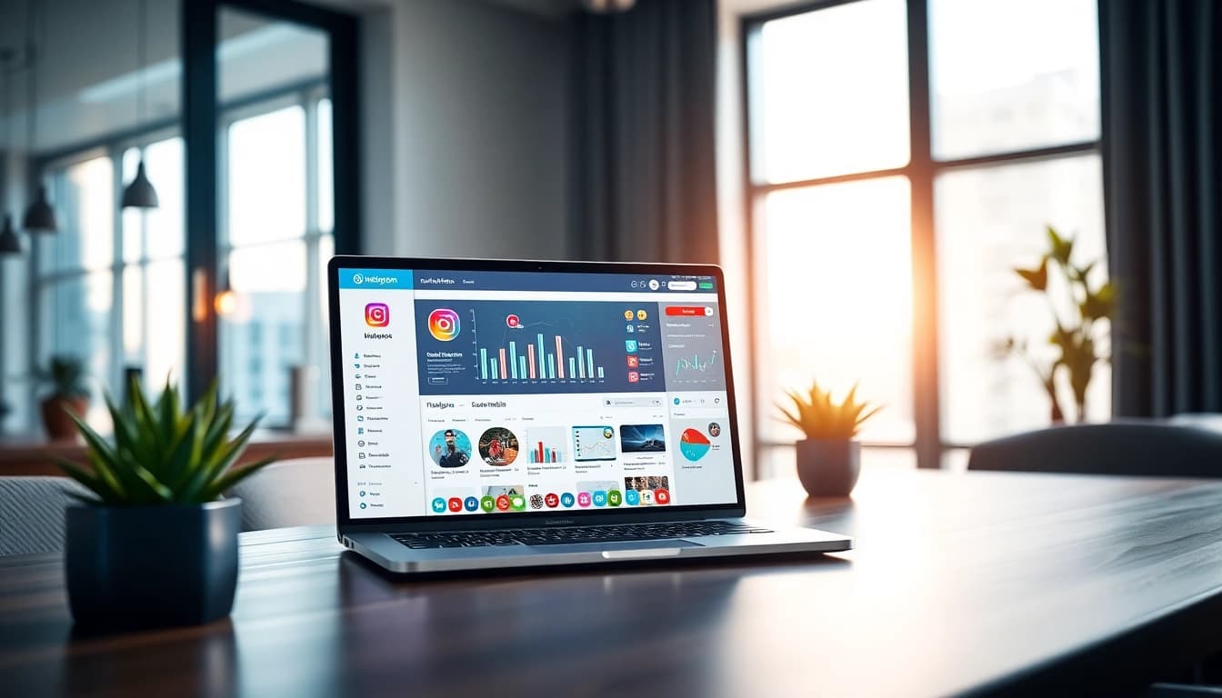 Visual representation of an Instagram smm panel interface in a professional marketing workspace.
