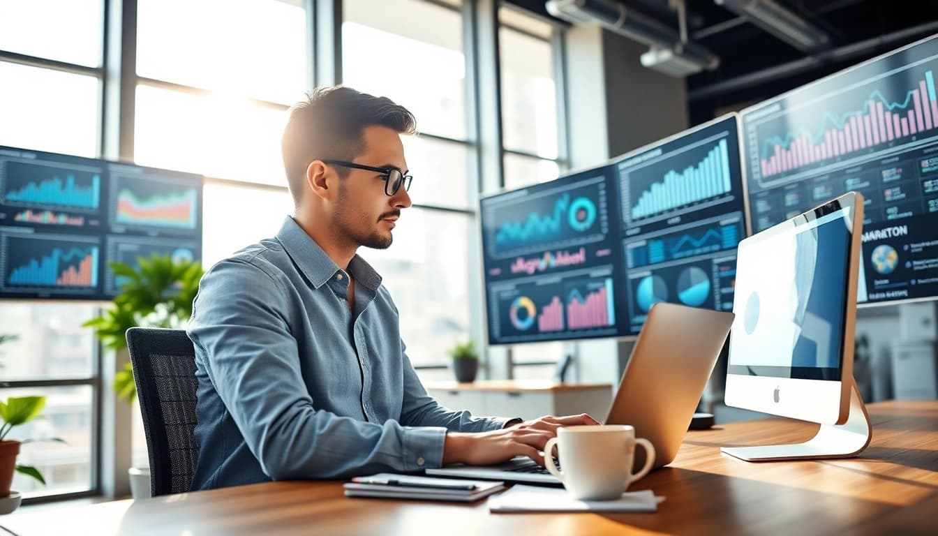 Analyze data strategy at https://albmaftoh.com with a professional in a modern office.