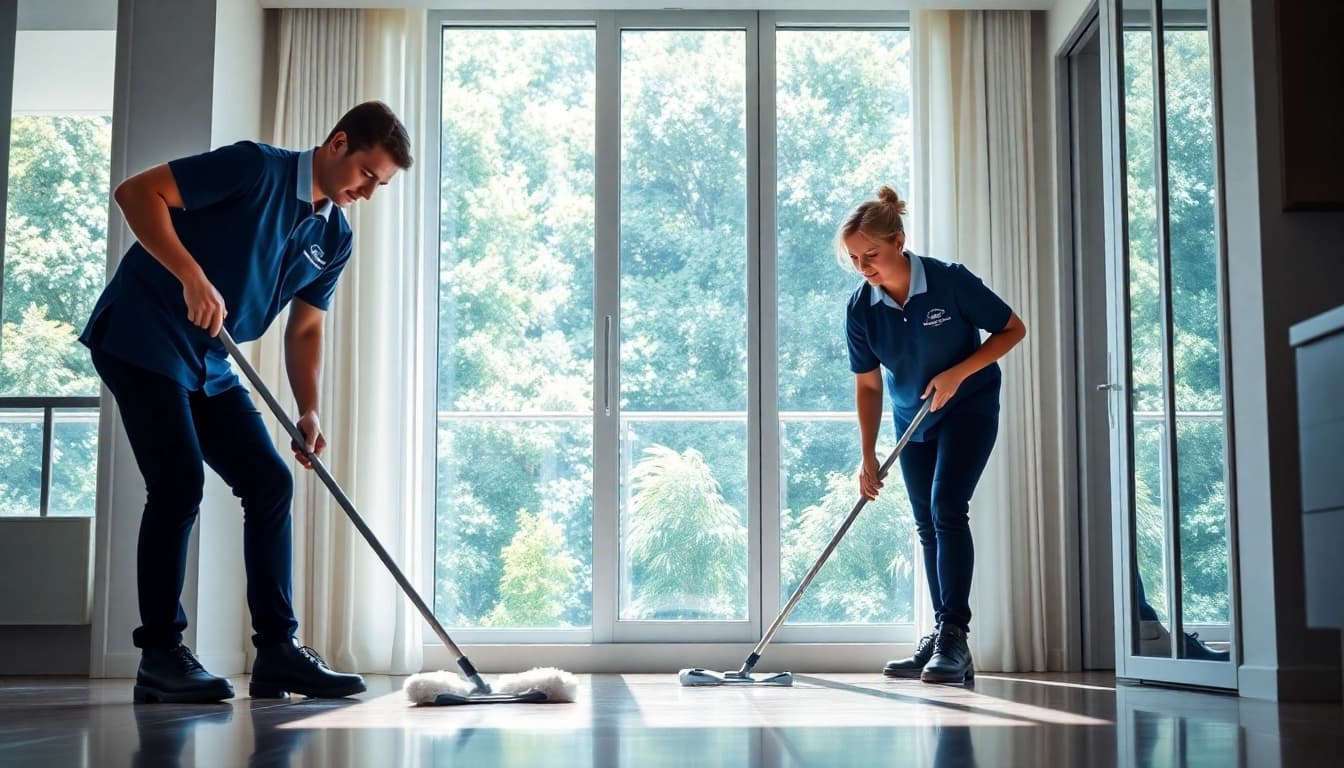 Bond cleaning brisbane professionals performing thorough cleaning in a bright apartment.