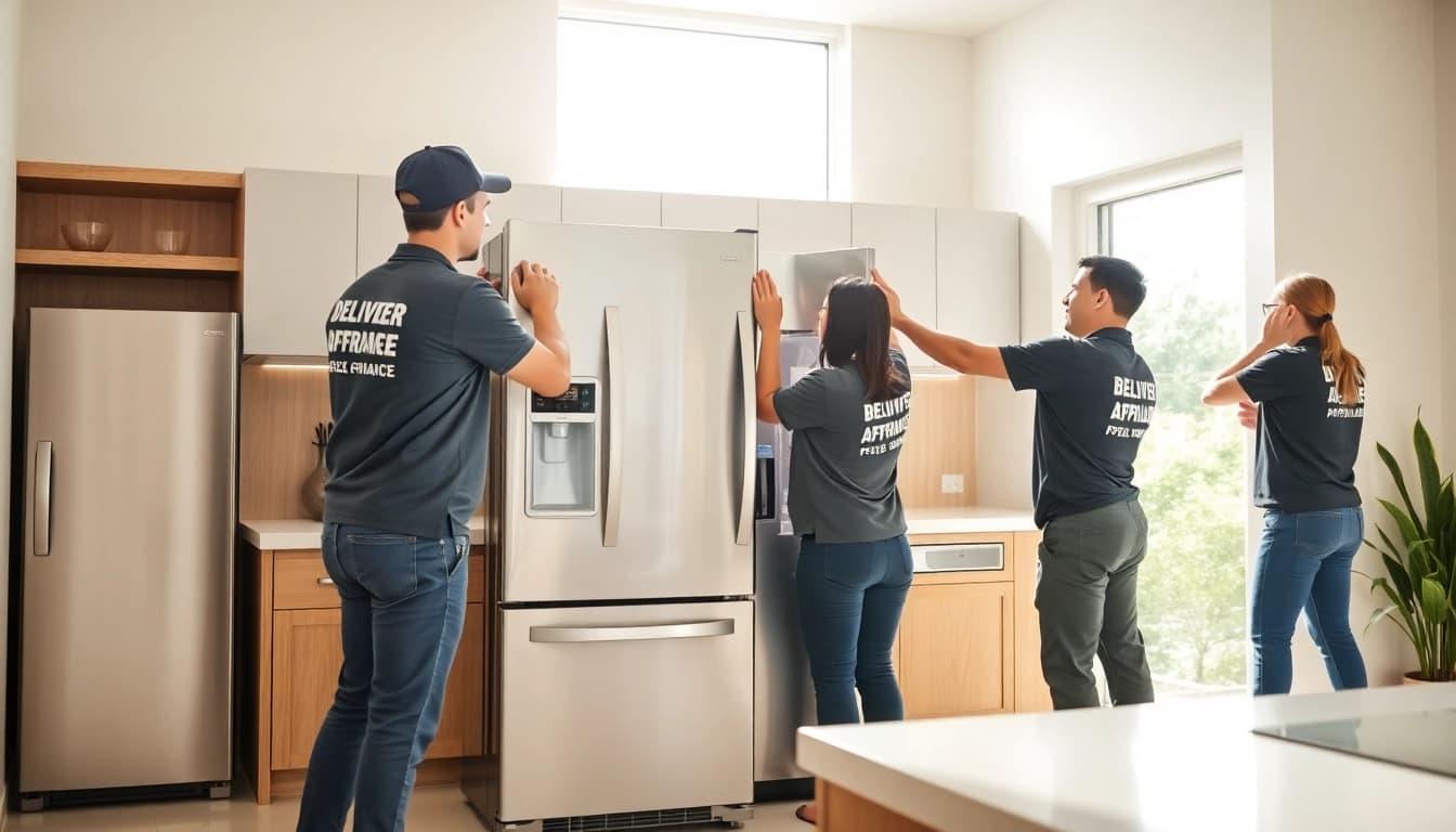 Engaging appliance delivery & haul-away service in a modern kitchen setting.
