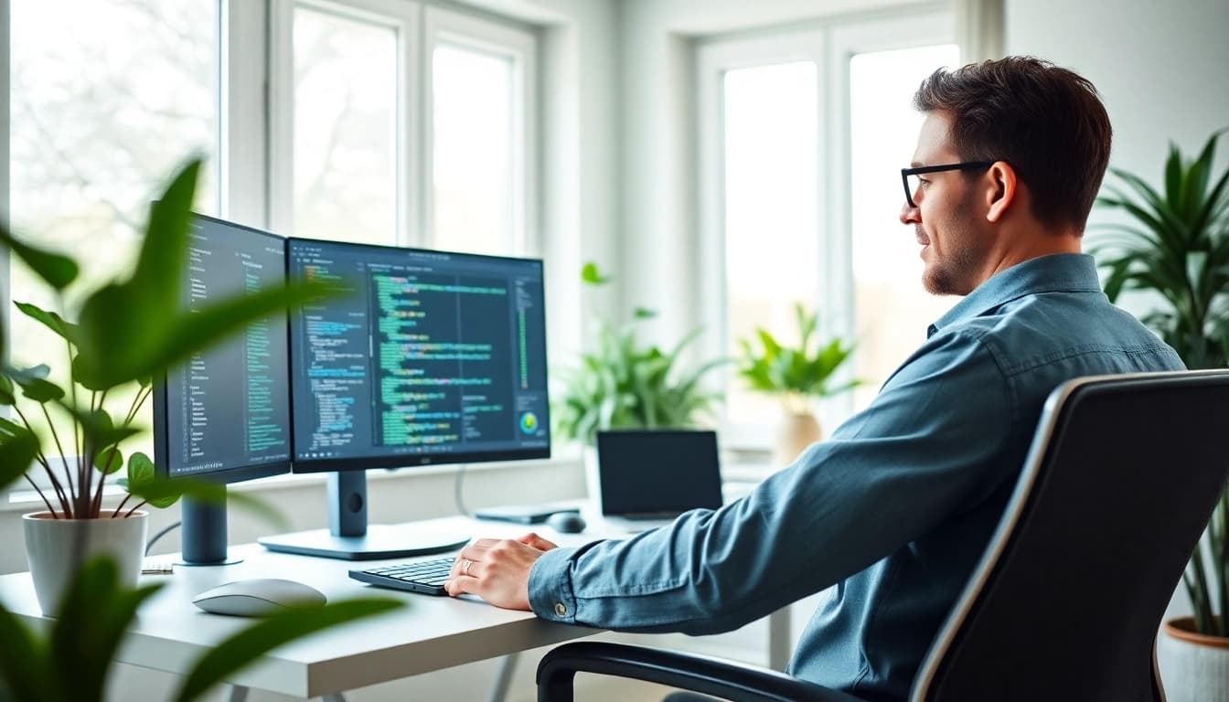 Remote quality assurance jobs: a professional working from a modern home office environment.