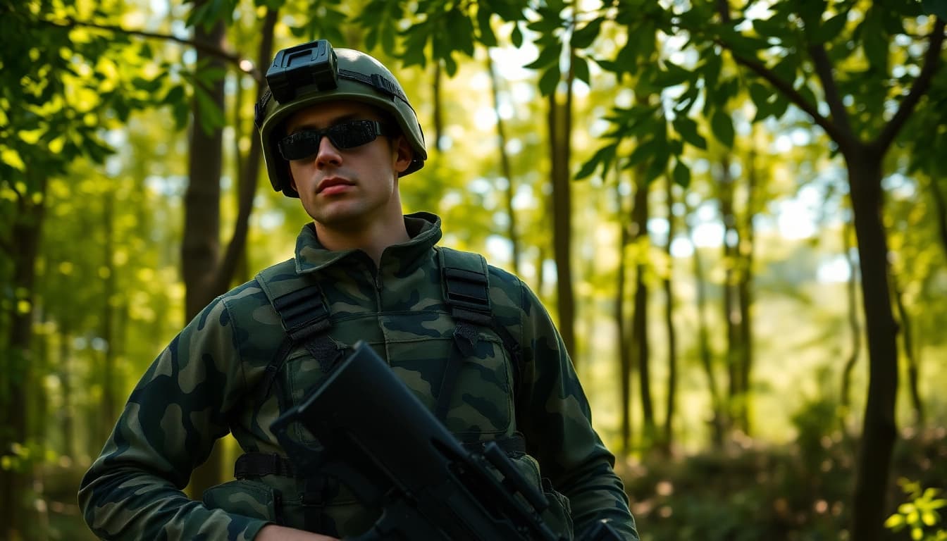 Vergelijk goedkope camouflage print in gebruik door een professionele soldaat in de natuur.