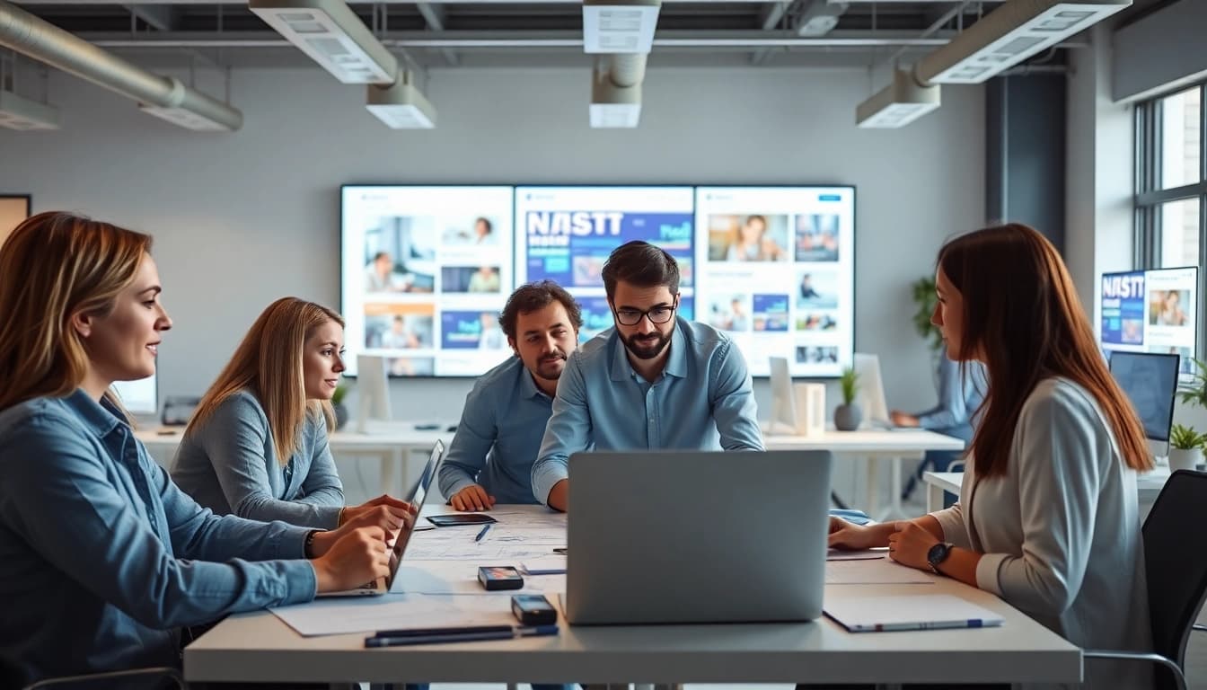 Marketing-Strategien entwickeln mit einem kreativen Webdesign-Team in einem modernen Büro.
