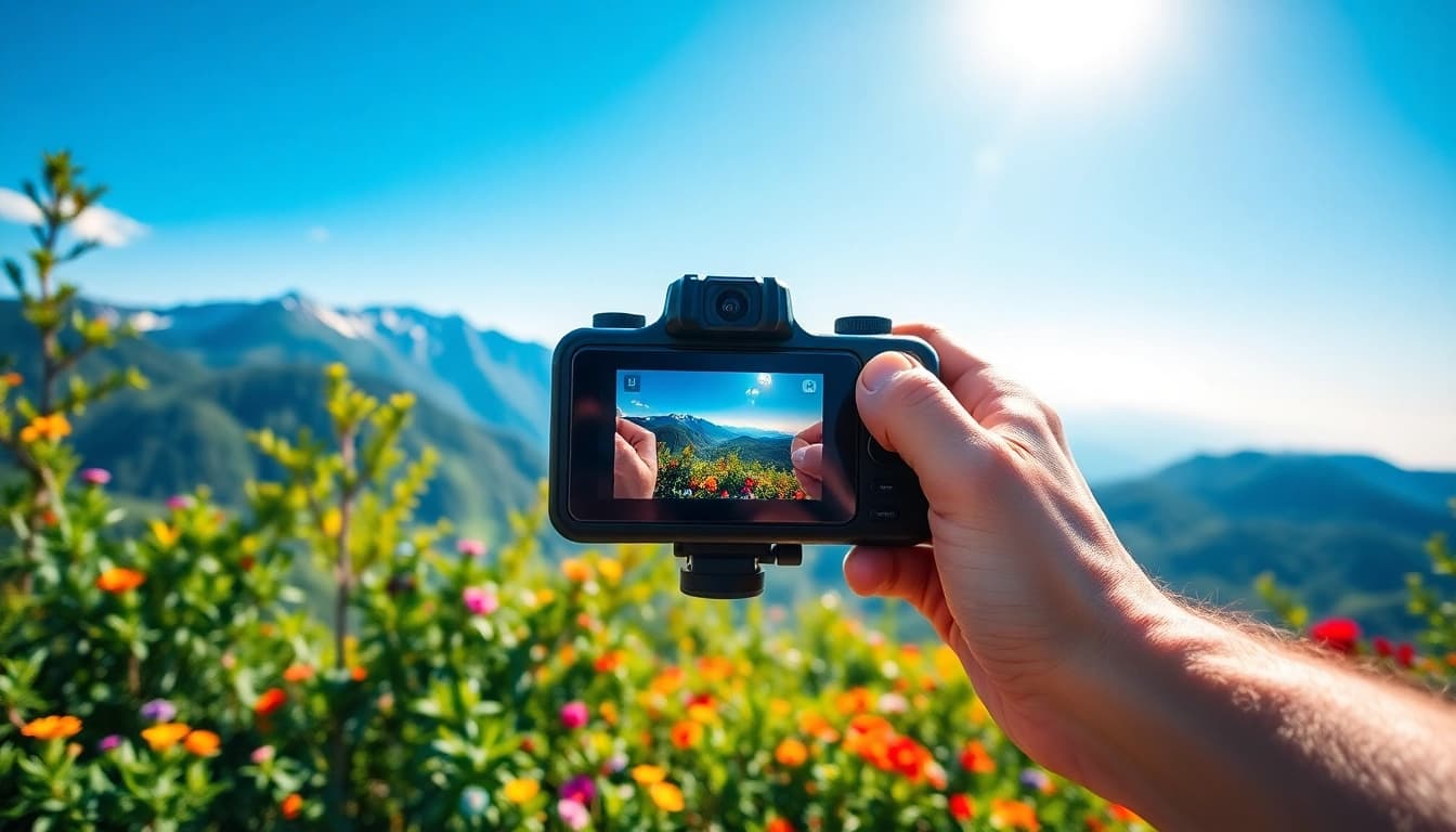 Capture stunning moments with the Insta360 camera in a scenic outdoor setting.