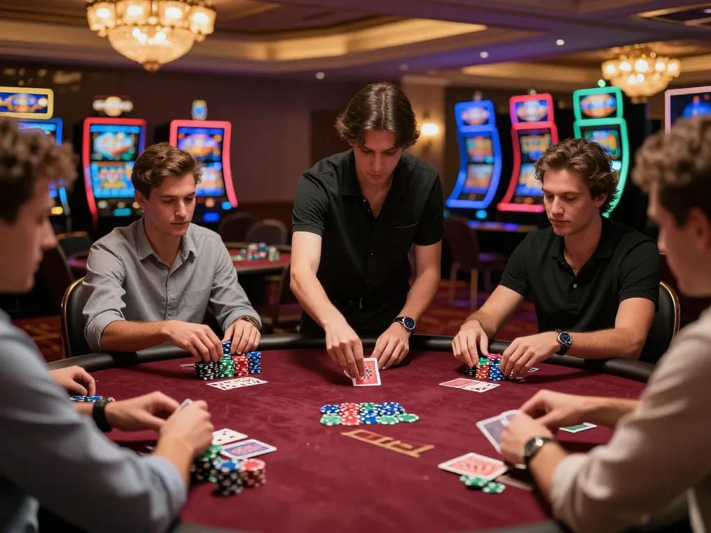 Players strategizing at a u888 poker table with dynamic gameplay and vibrant atmosphere.
