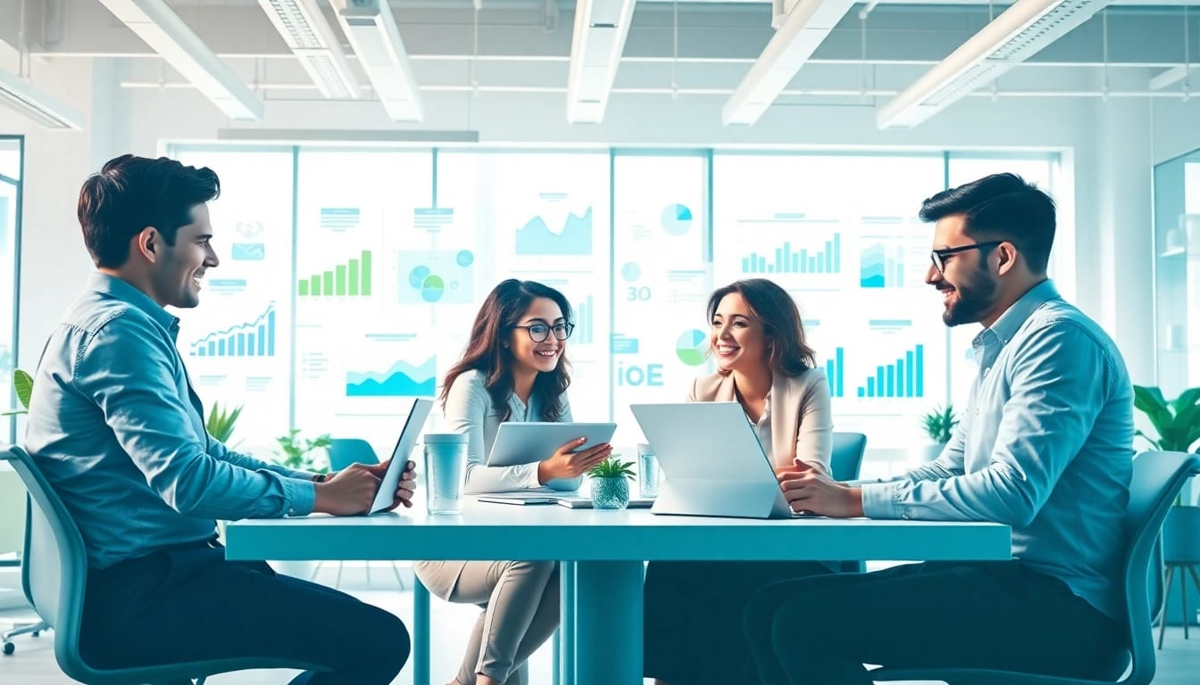 Engaged team collaborating in a digital marketing workspace, showcasing insights from https://www.maeden.com/en.