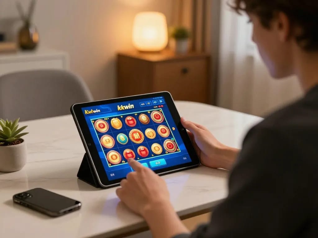 Player placing bets on kkwin app at home, enjoying a cozy online casino experience.
