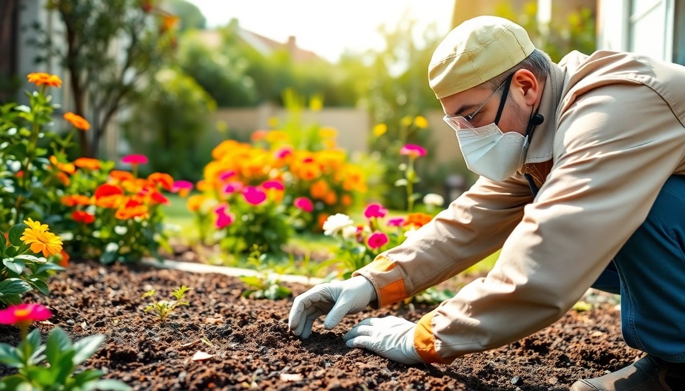 Experienced earwig exterminator analyzing an outdoor area for pest control solutions.