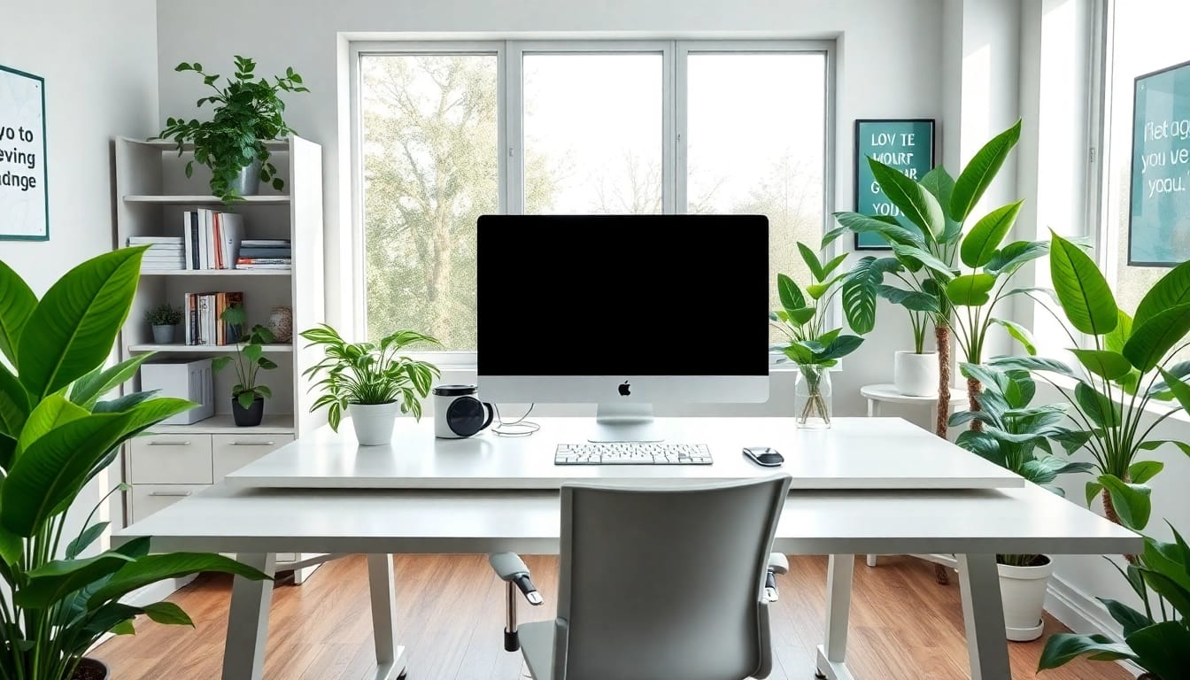 Bekijk de professionele werkruimte met een moderne computeropstelling op https://www.stofnodig.nl.