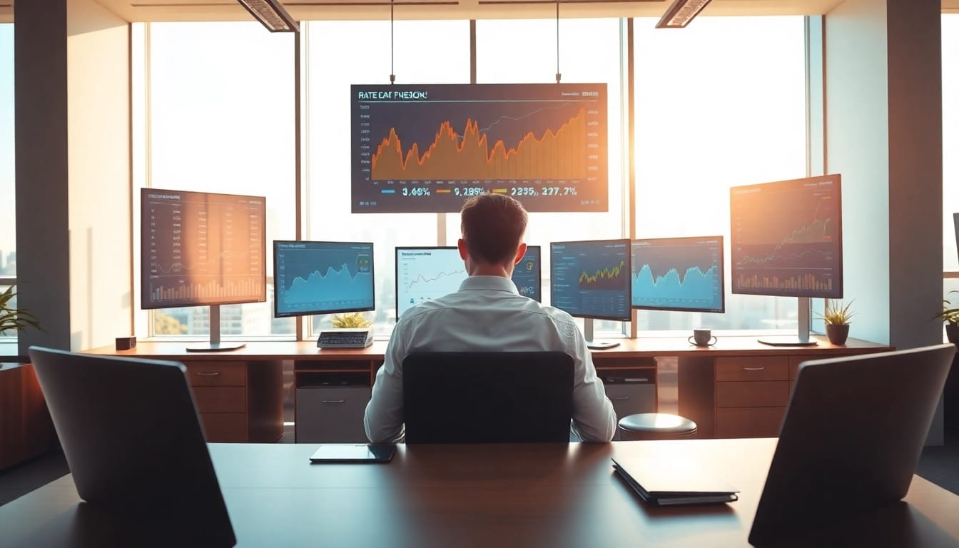 Visual representation of financial analysis showcasing https://m.check-rates.com and charts in a modern office.