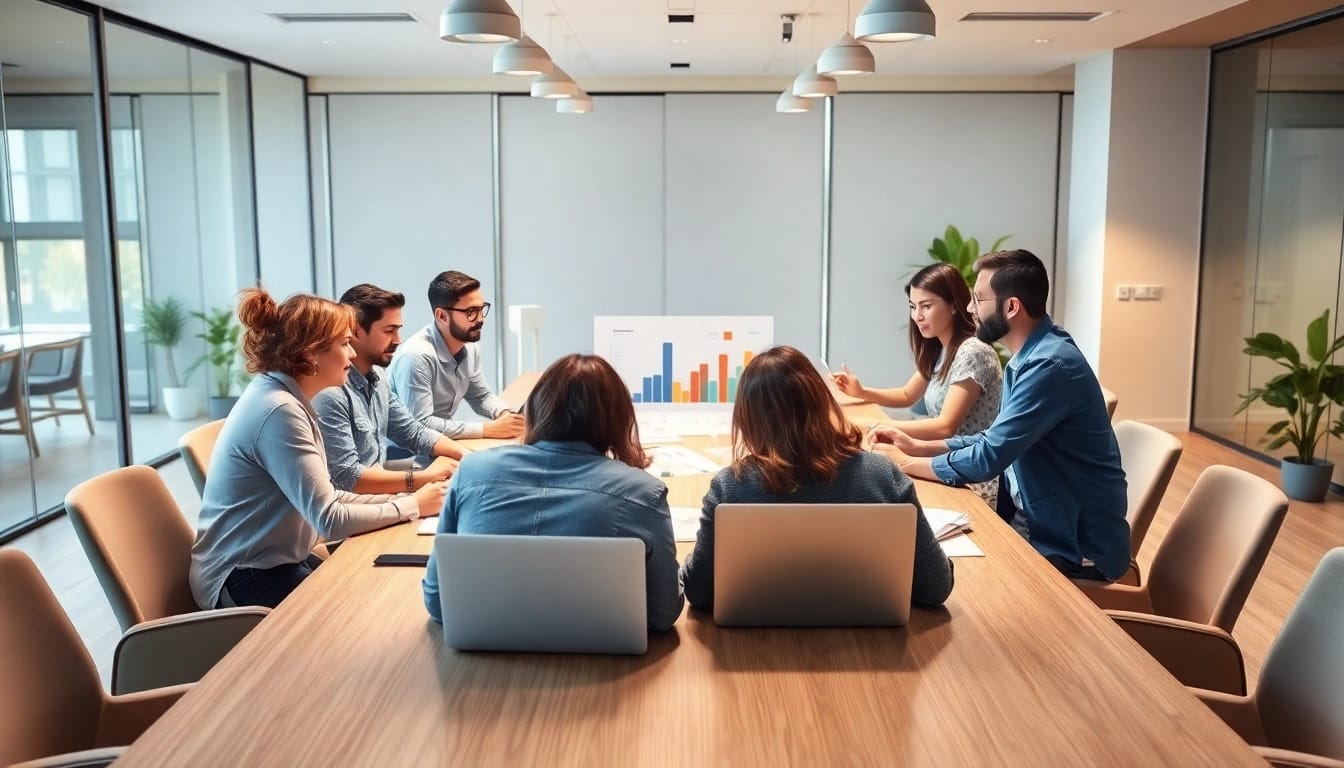 Illustration of team collaboration on das 142 process in a bright office setting.