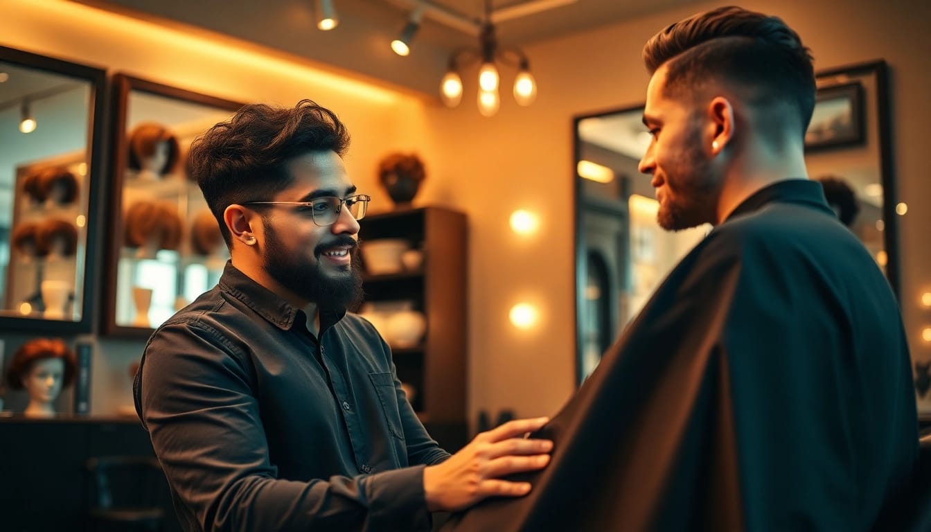 Ace of Fades 212 barber assisting a client with non-surgical hair replacement service in NYC.