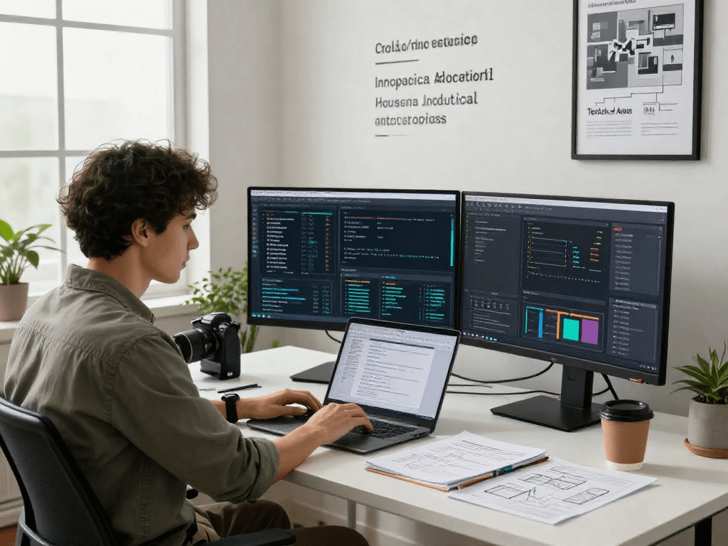 Advanced AI detector workspace showcasing a professional reviewing content moderation algorithms.