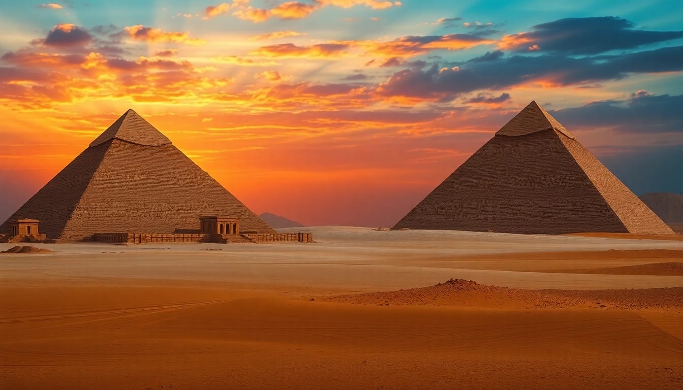 Discover stunning pyramids, emphasizing their grand scale and historical significance.