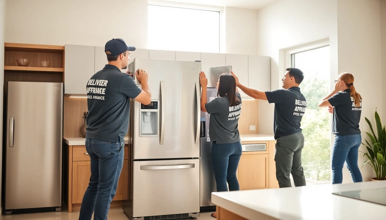 Engaging appliance delivery & haul-away service in a modern kitchen setting.