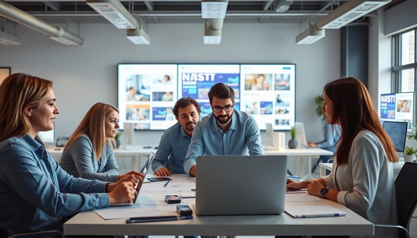 Marketing-Strategien entwickeln mit einem kreativen Webdesign-Team in einem modernen Büro.