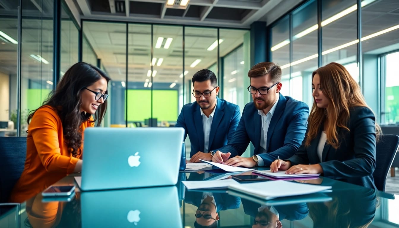 1cplatform team collaborating in a dynamic office setting, showcasing innovation and teamwork.